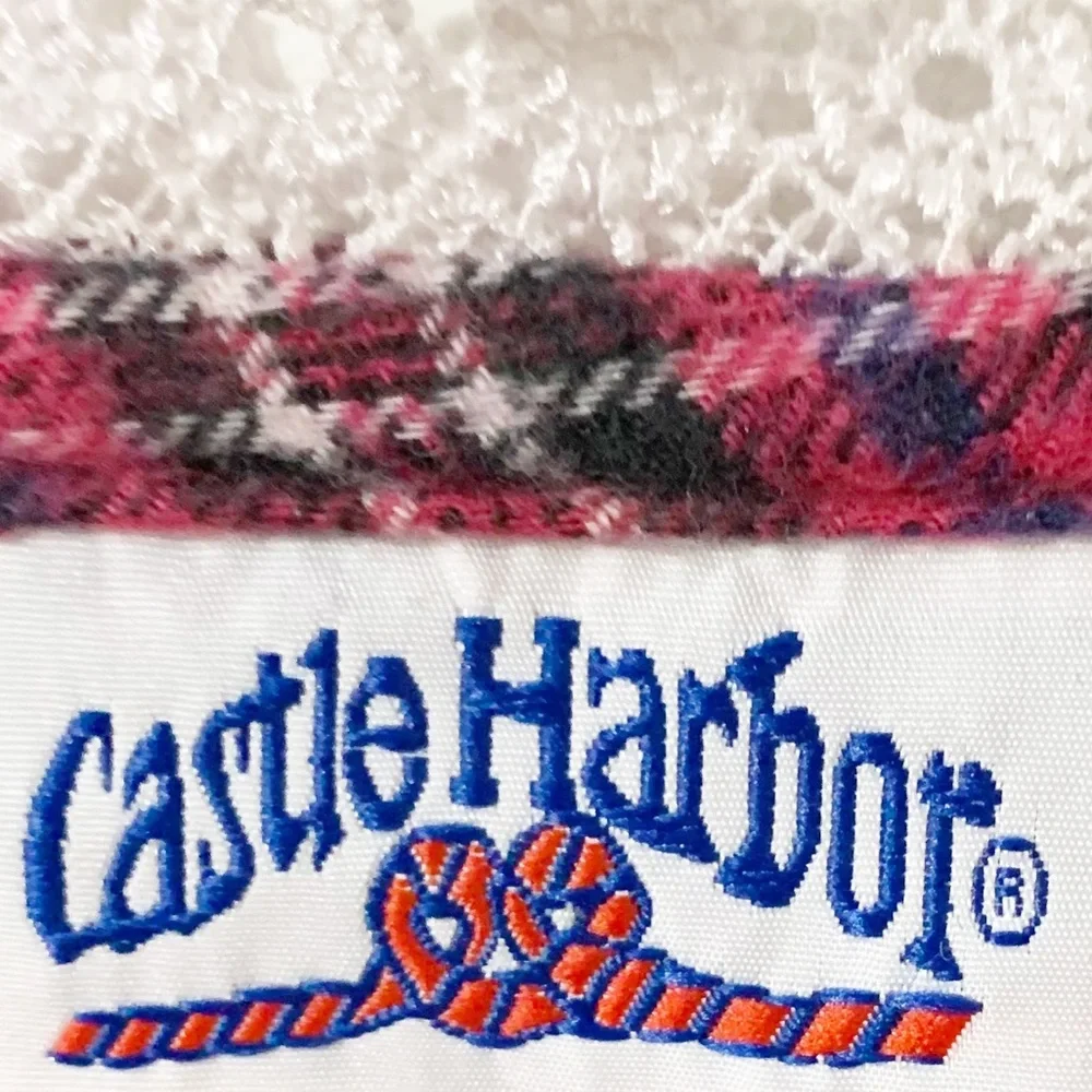 Vintage Castle Harbor Cotton Plaid Flannel Nightgown Ruffle Hem Lace Detail🔴⚫️